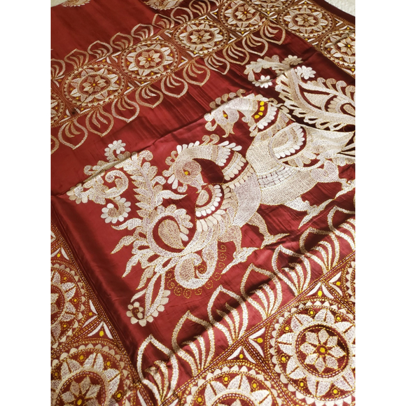 Handmade Dresses & Skirts - New Women Pure Silk Designer Kantha Saree W BP Kalamkari Festive HandloomWedding